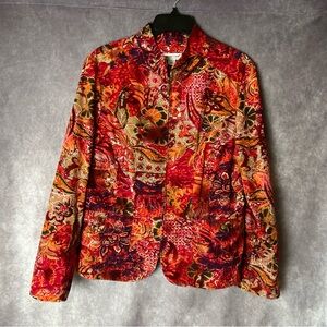 Coldwater Creek Floral Paisley Mandarin Collar Cotton Jacket Women’s Large